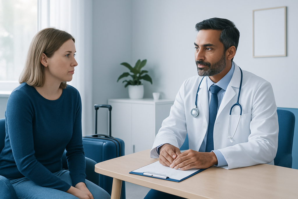 What details to include in your update — flight delayed before treatment